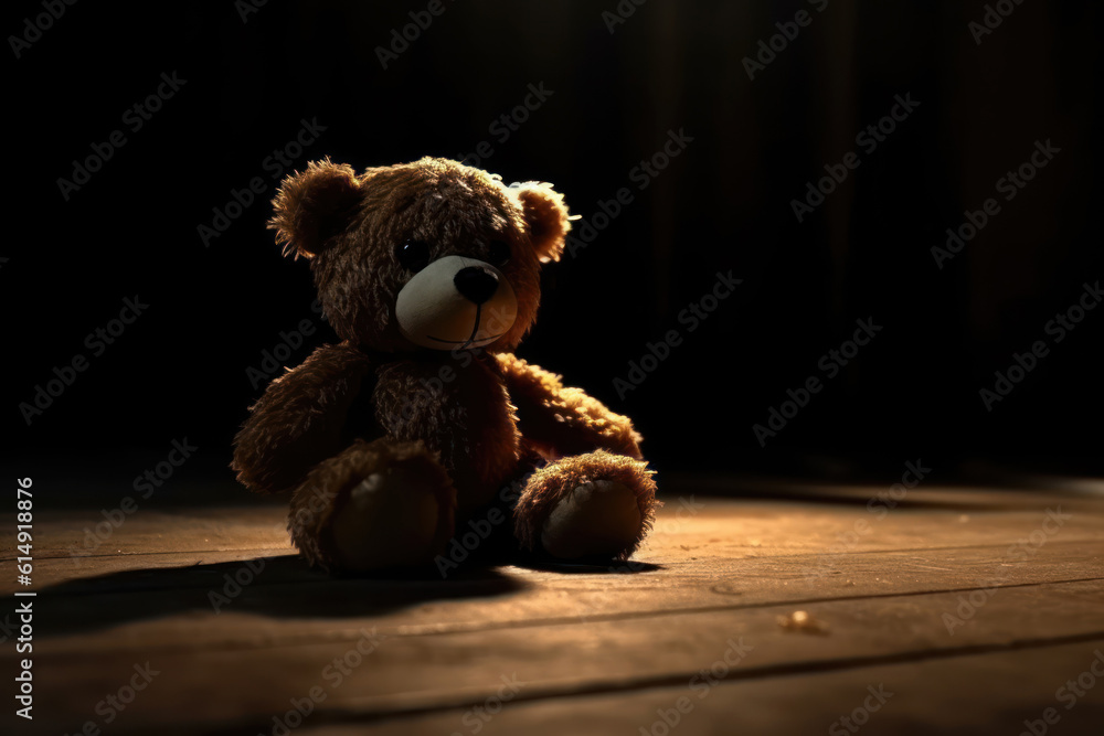 Forgotten teddy bear sitting in the dark abandoned room. Lonely concept. Forgotten teddy bear sitting in the dark abandoned room. Lonely concept.