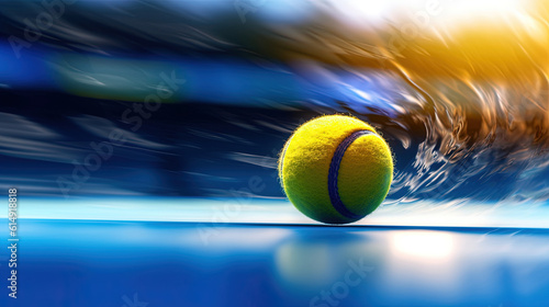 Flying tennis ball on a blue court © Absent Satu