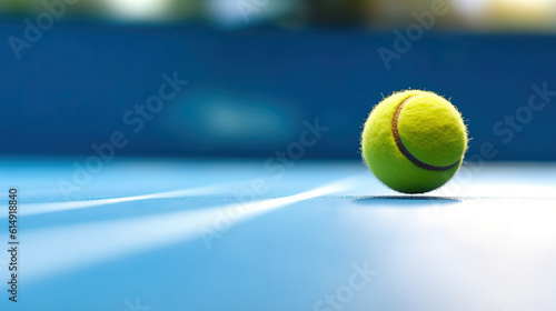Flying tennis ball on a blue court © Absent Satu