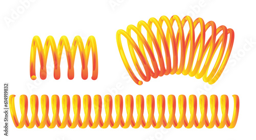 set coil spring twisted, metal industrial coil isolated. 3d rendering