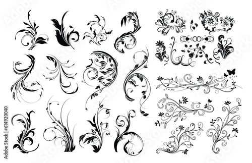 Floral swirl decorative ornament set vector
