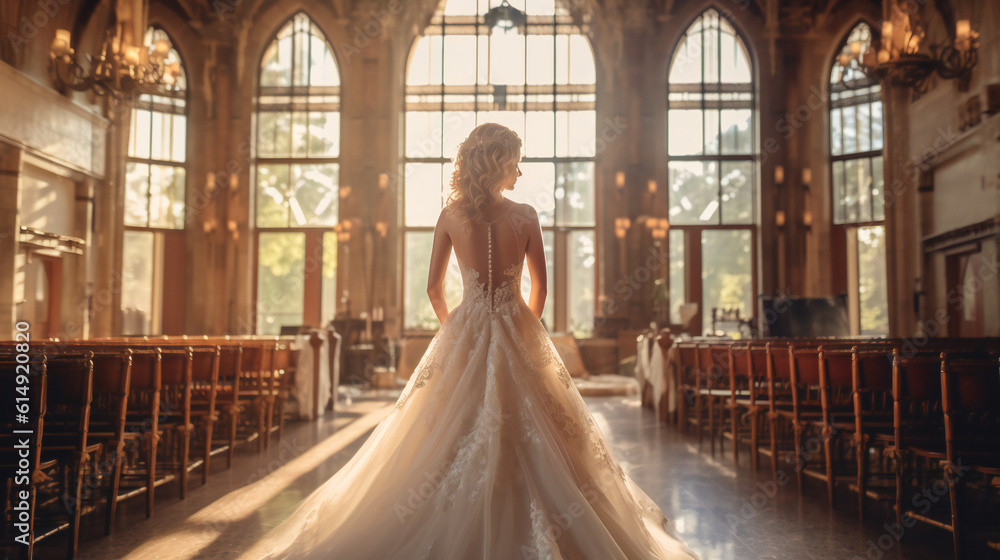Fototapeta premium 結婚式場の後ろ姿の花嫁の姿
