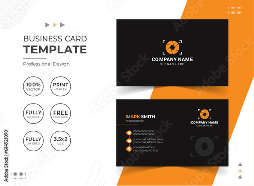 Modern Photographer Business Card Design Template. Vector abstract Creative Corporate Business Card. Stationery Items