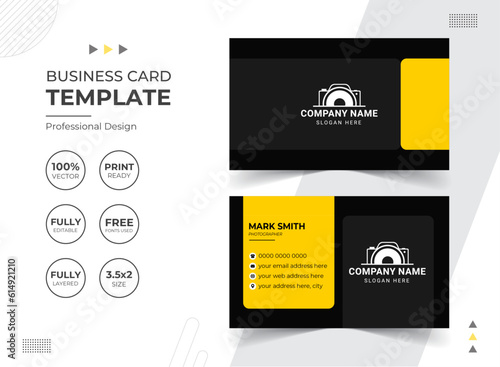 Modern Photographer Business Card Design Template. Vector abstract Creative Corporate Business Card. Stationery Items