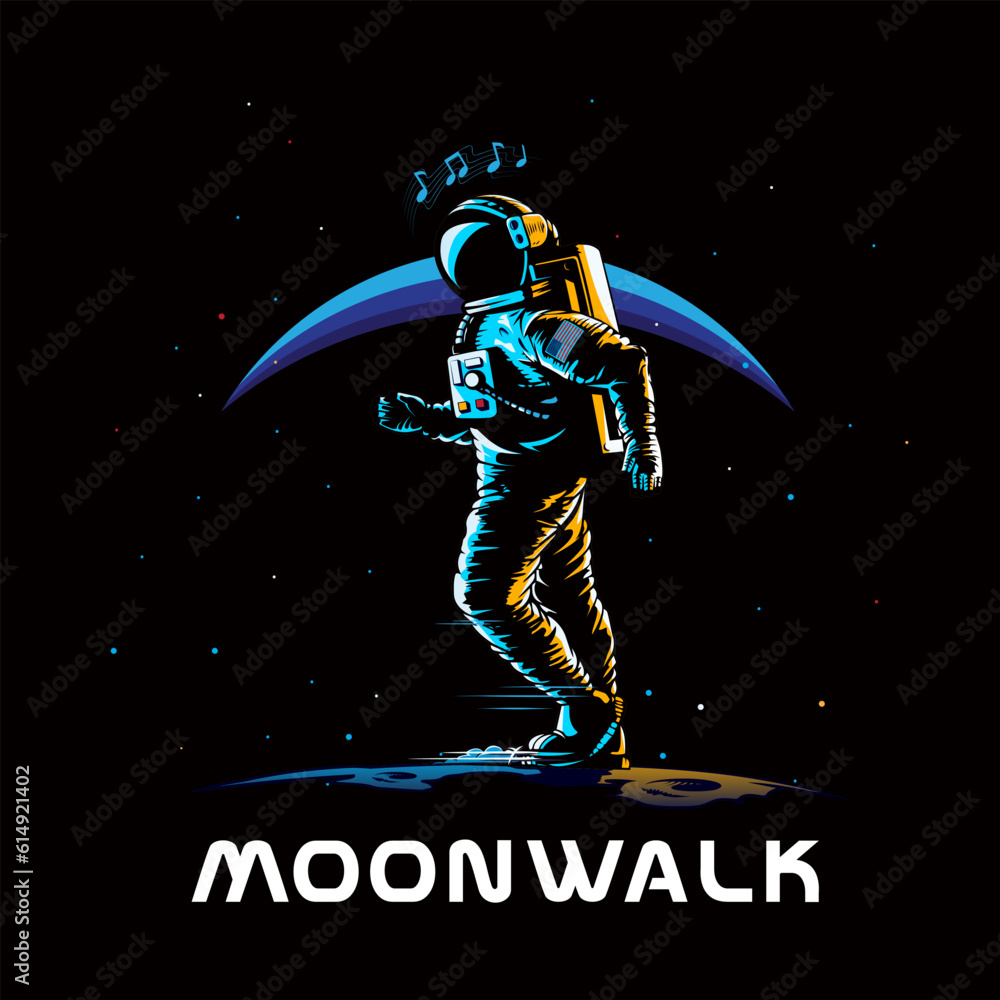 Fotografia Astronaut doing moonwalk dancing on the moon vector illustration.