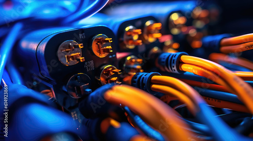 Wire harness processing industry, high-tech cable factory, Colorful wire harness and plastic connectors for vehicles, automotive industry and manufacturing.