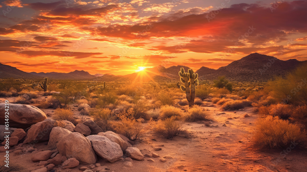 A sunrise over the Sonoran Desert near Scottsdale, Arizona - obrazy, fototapety, plakaty 