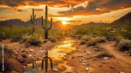 A sunrise over the Sonoran Desert near Scottsdale, Arizona photo