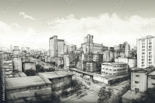 Sketch of contemporary urban skyline view. Generative AI