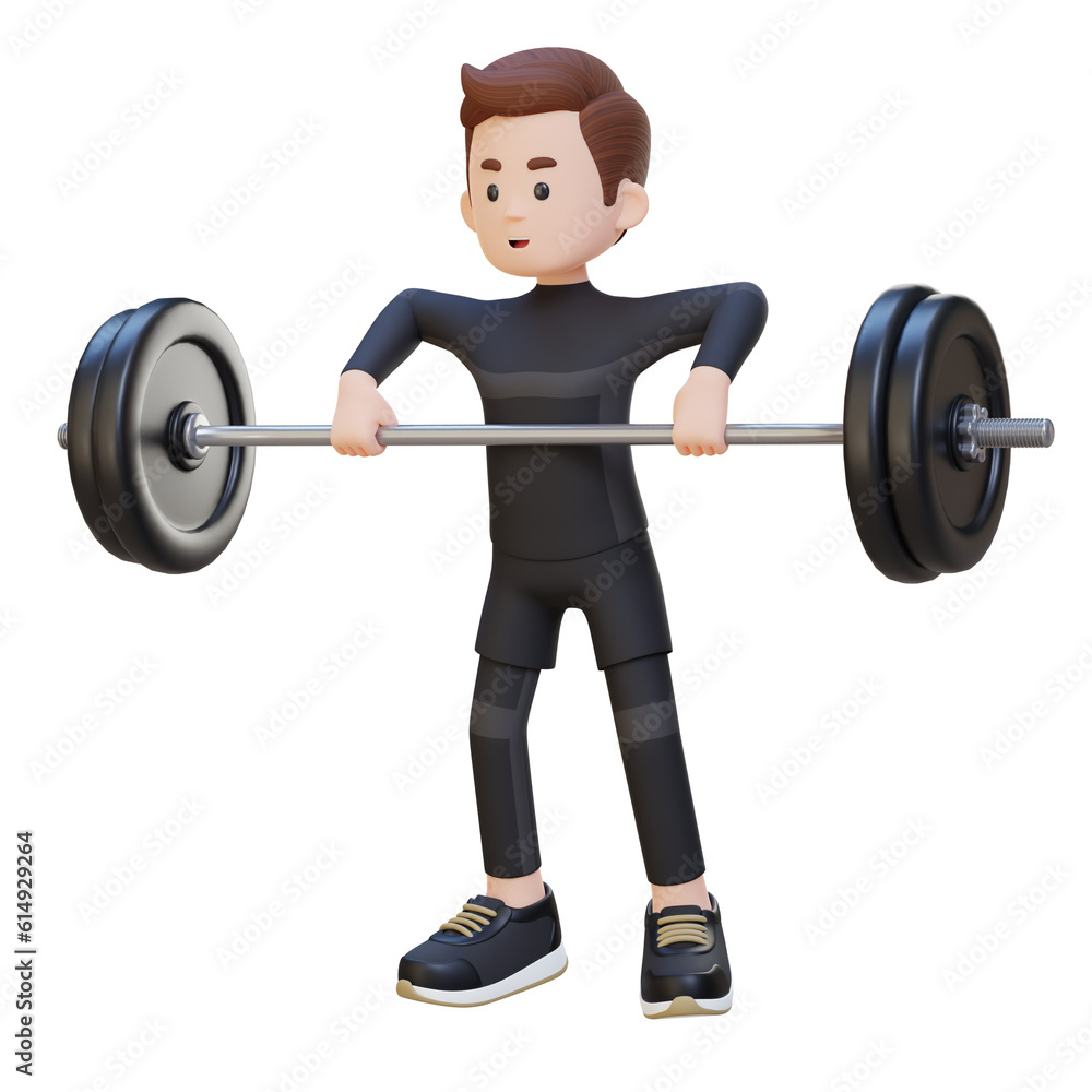 3D Sportsman Character Strengthening Shoulder Muscles with Upright Row Workout 3D Sportsman Character Strengthening Shoulder Muscles with Upright Row Workout