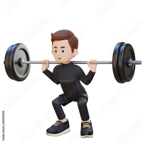 3D Sportsman Character Building Lower Body Strength with Barbell Squat Workout