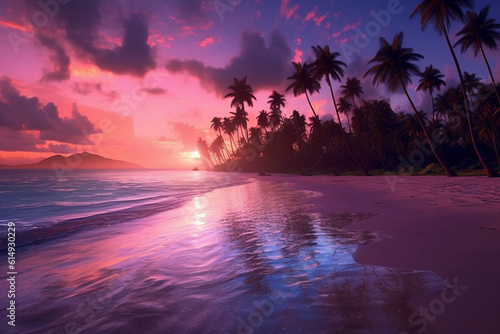 sunset on the beach  Beautiful bright sunset on a tropical beach. Generative AI 