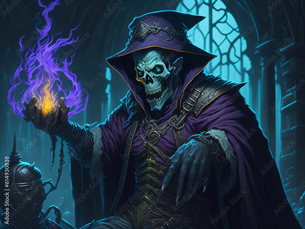 Undead sorcerer necromancer casting spells. Generative AI Undead sorcerer necromancer casting spells. Generative AI