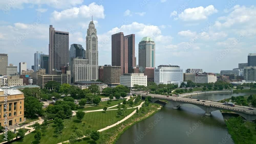 Flight over Scioto River in Columbus Ohio - aerial photography by drone Flight over Scioto River in Columbus Ohio - aerial photography by drone