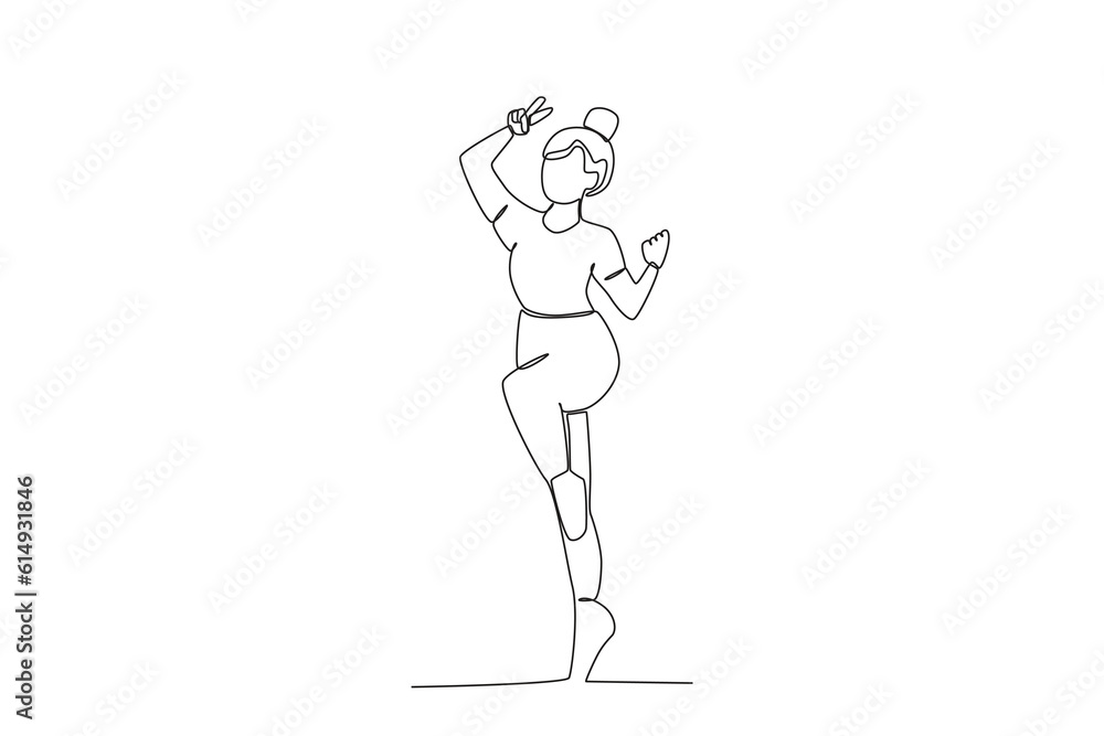 A woman poses with her legs up. World youth day one-line drawing