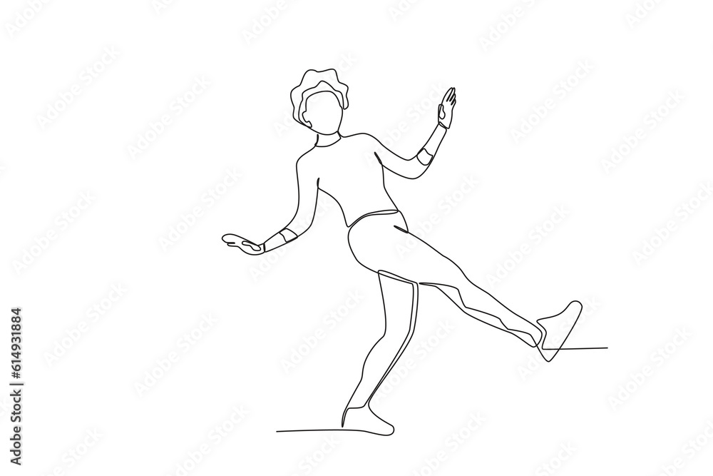 A woman dances at a World Youth Day event. World youth day one-line drawing