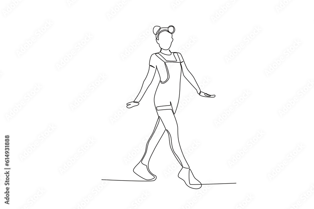 A happy woman wears cute clothes. World youth day one-line drawing