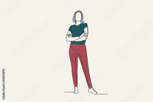 Colored illustration of a woman posing beautifully. World youth day one-line drawing