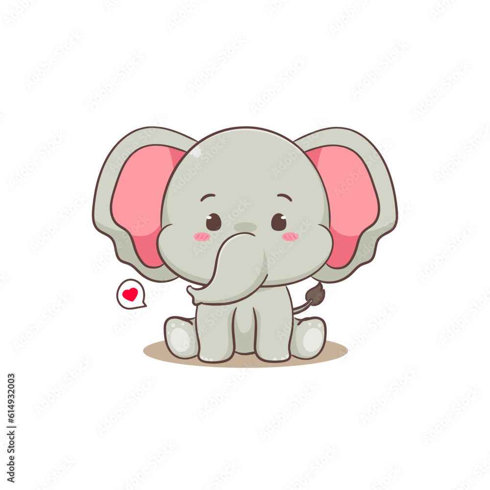 Cute elephant sitting cartoon character. Adorable animal concept flat design. Isolated white background. Vector art illustration.