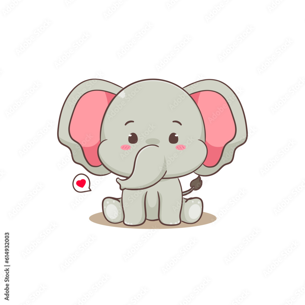 Fototapeta premium Cute elephant sitting cartoon character. Adorable animal concept flat design. Isolated white background. Vector art illustration.