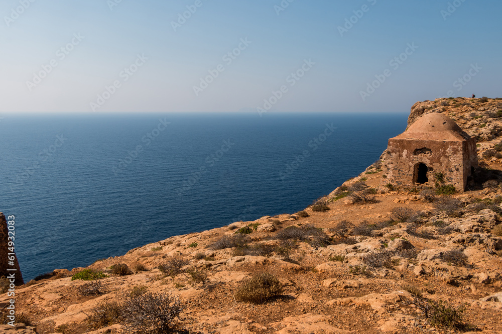 Ruins of an old fortress on the island of Gramvousa. Greece

