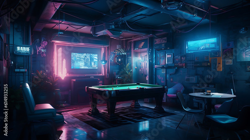 interior of a cyberpunk bar