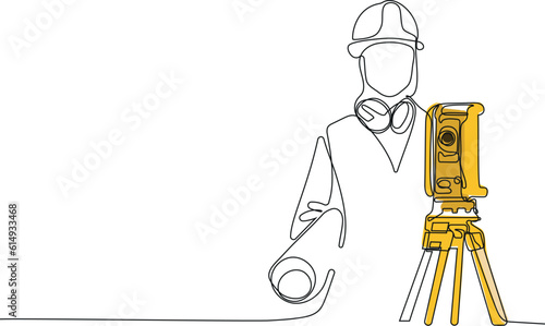 Surveyor engineer is measuring level on construction site. Geodesist ensure precise measurements before undertaking large construction projects. Concept of landscape design. High quality 4k footage