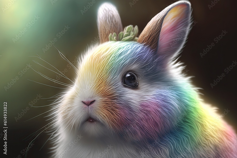 Abstract art of closeup cute rabbit with glowing pastel background ...