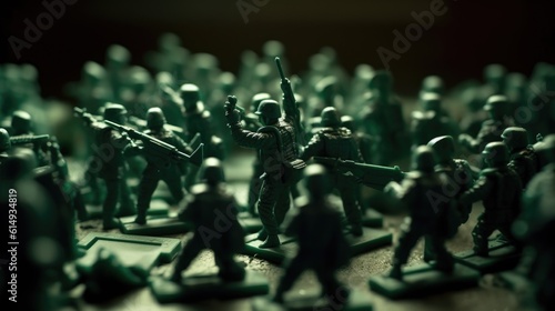 Wallpaper Mural green plastic toy soldiers advancing under heavy fire. generative ai Torontodigital.ca