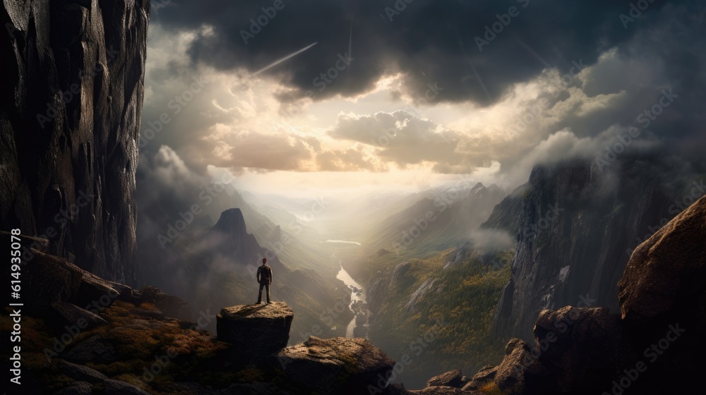 person standing at the edge of a cliff generative ai person standing at the edge of a cliff generative ai