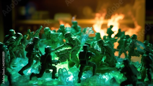 green plastic toy soldiers in a heated firefight generative ai