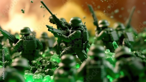 green plastic toy soldiers launching an assault generative ai