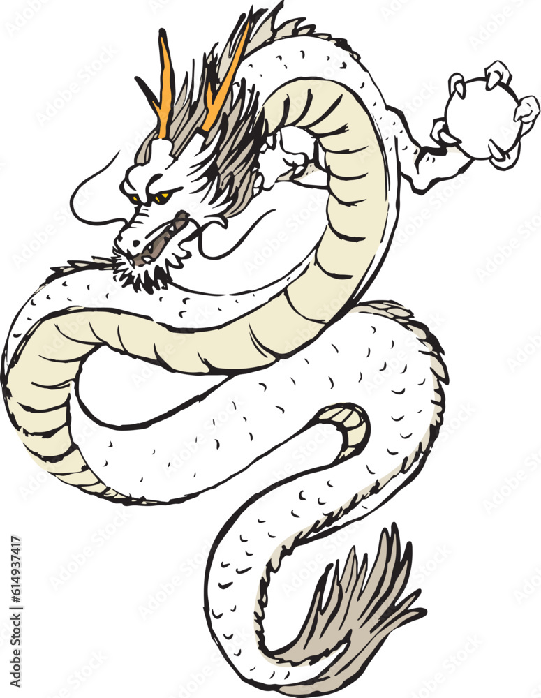 Fototapeta premium 龍の手描きイラスト 辰 竜 和風 水墨画