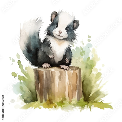 Cute skunk cartoon in watercolor painting style © Fauziah