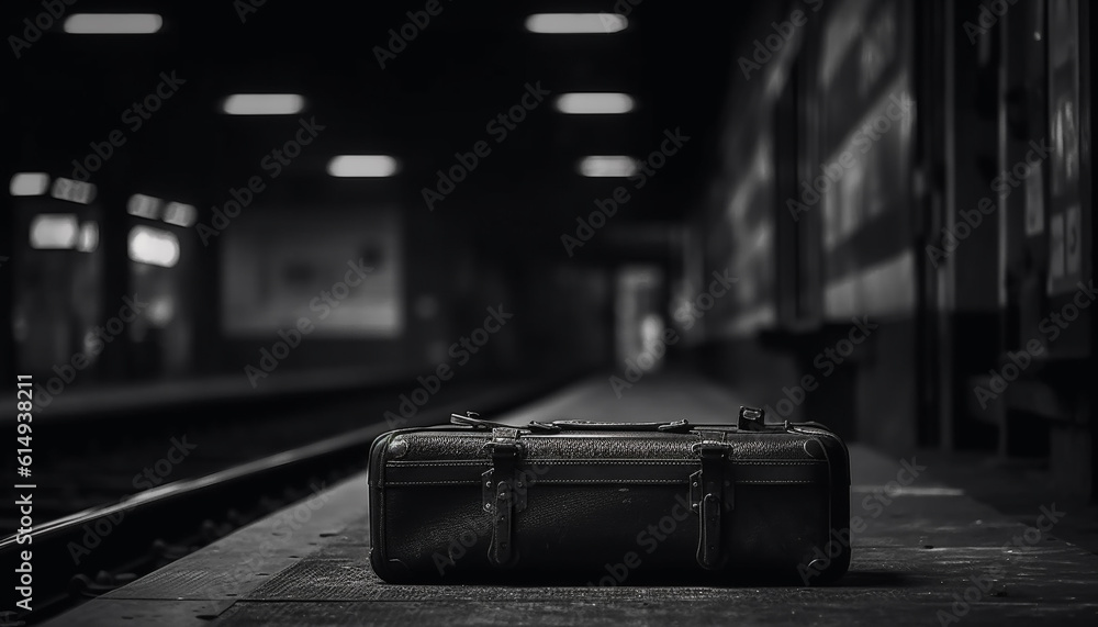 Leaving on a journey, a lone suitcase waits on platform generated by AI Leaving on a journey, a lone suitcase waits on platform generated by AI