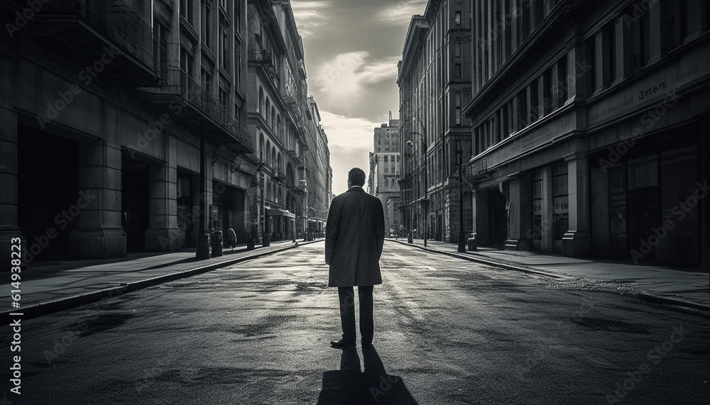 Solitude in the city A businessman lonely walk home generated by AI