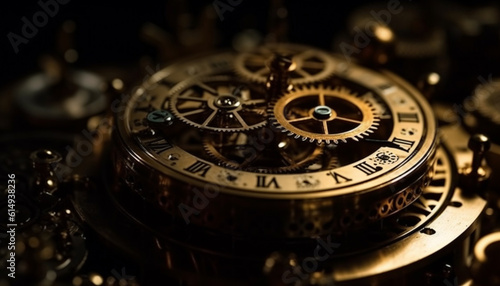 Antique pocket watch minute hand ticks with precision and accuracy generated by AI