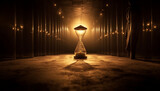 Old fashioned hourglass counts down time in illuminated reflection generated by AI