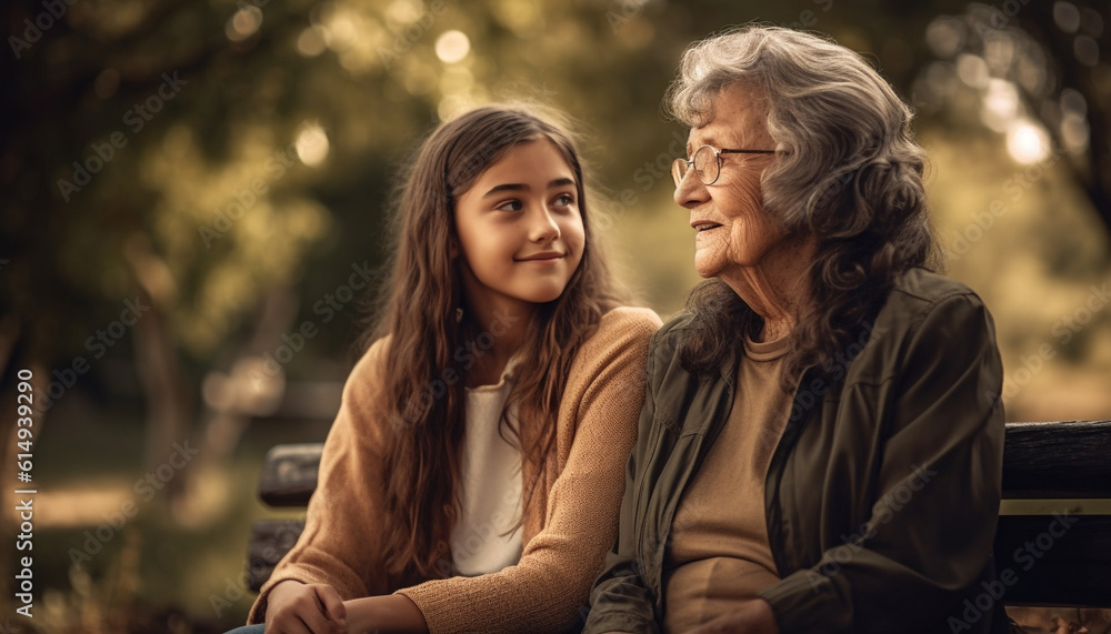 Fototapeta premium A multi generation family embraces outdoors, enjoying carefree leisure activity together generated by AI