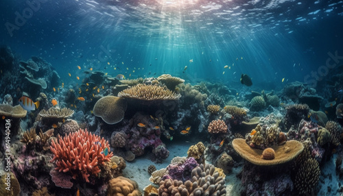 Wallpaper Mural Diving into the deep blue, discovering a multi colored reef colony generated by AI Torontodigital.ca