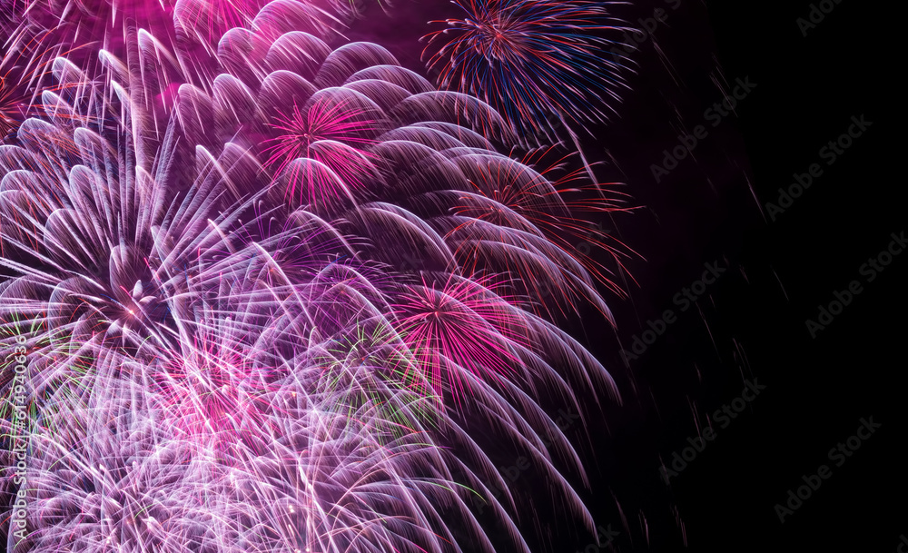 Fototapeta premium Beautiful and bright fireworks with copy space