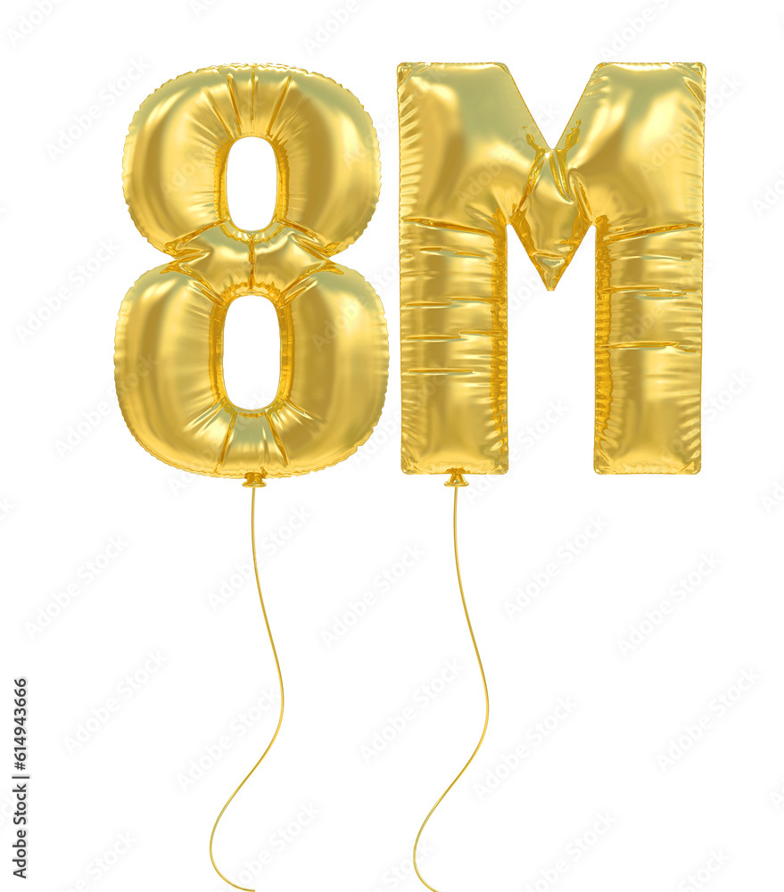 8M Follower Gold Balloons Number