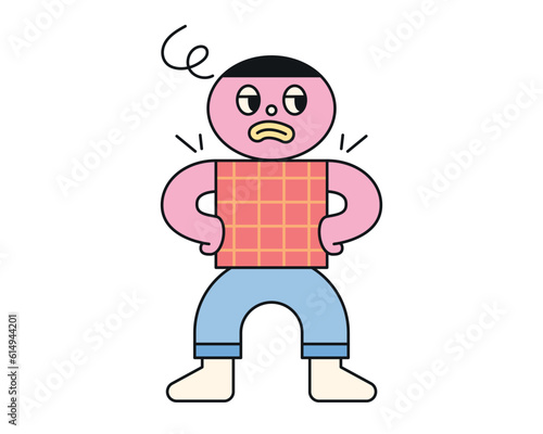 Cute abstract shapes characters. A thug-like character puts his hand on his hip and has a disgruntled face.