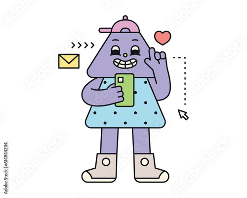 Wallpaper Mural Cute abstract shapes characters. The young generation of the triangle is holding and using a smartphone. Torontodigital.ca