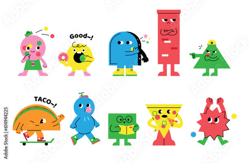 Cute abstract shapes characters. The basic shapes of various objects.