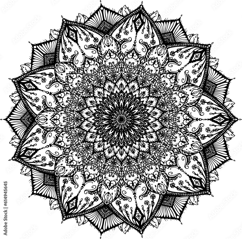 Fototapeta premium Mandala circular pattern leaf flower petal vector illustration.Lotus flowers for ethnic style, Henna, Mehndi, tattoo, and decoration. Art simple graphic design floral oriental outline illustration