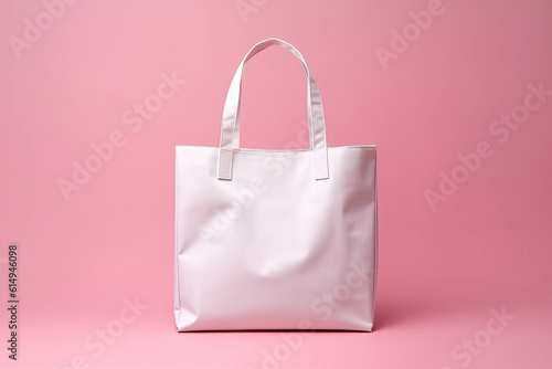white tote bag on pink background