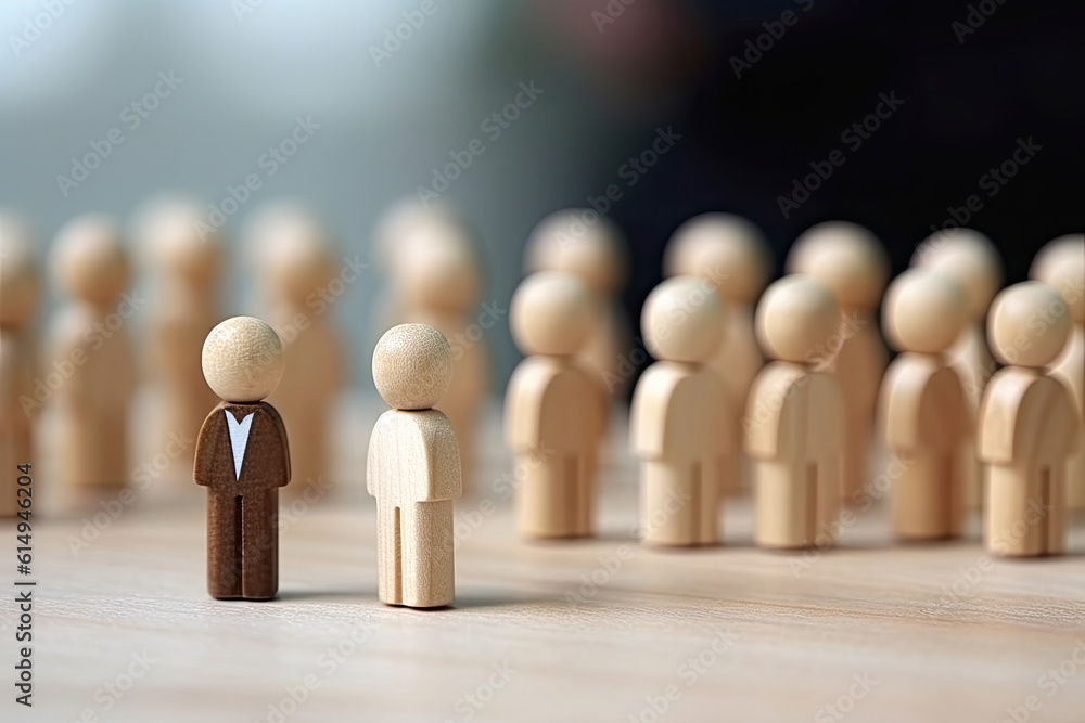 Figurine of a businessman standing in front of a group of people.