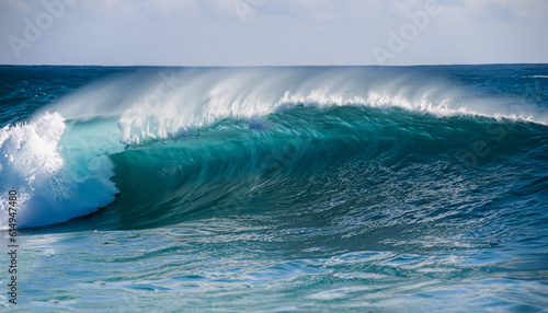 Ocean waves. Beautiful deep blue tube wave in the Pacific curls. Blue water background. © Uuganbayar