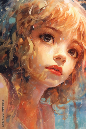 Generative AI Portrait of a beautiful young girl with long hair. Digital painting.